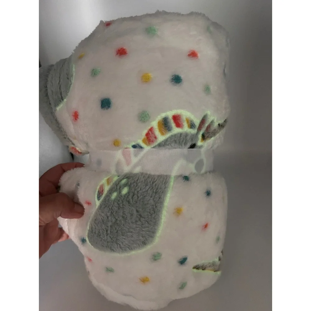 Glow in the Dark unicorn Plush Throw Blanket White Polka Dot Soft Fleece Kids